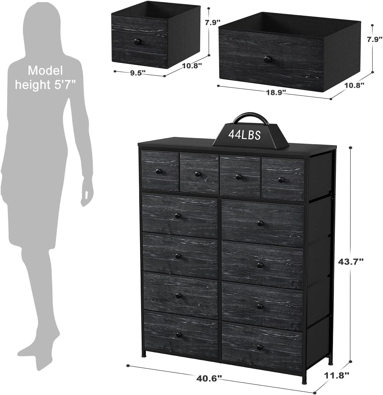 U-SHARE Dresser for Bedroom with 12 Drawers, Tall Dressers for Bedroom Black Dressers & Chests of Drawers for Closet, Living Room, Wood Top, Metal Frame Black