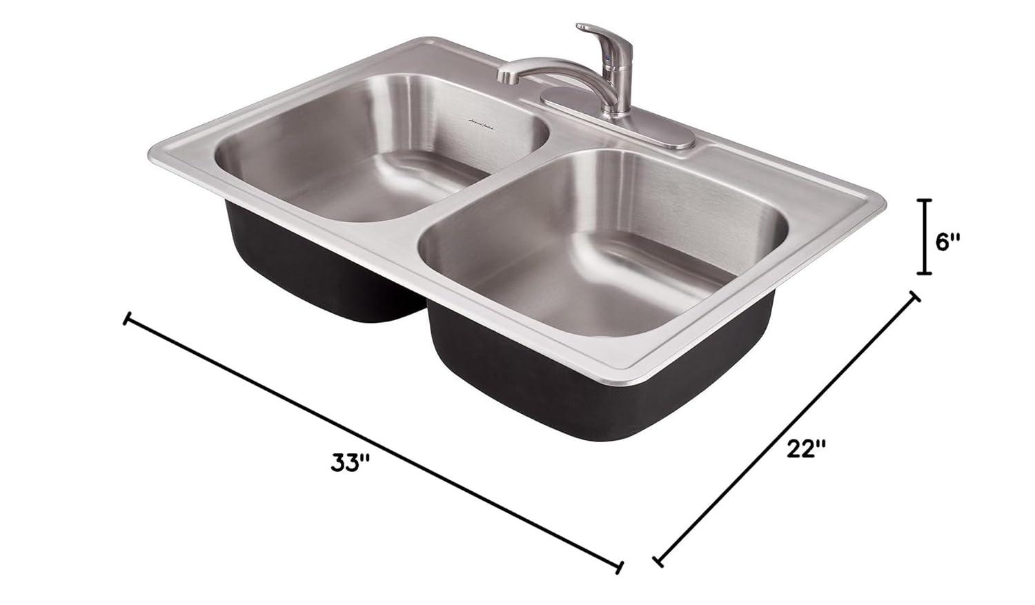 American Standard 22DB.6332284S.075 Colony 33'' L Drop-In Double Bowl Stainless Steel Kitchen Sink