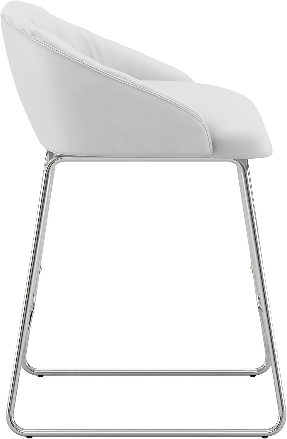 Modern Chrome Metal Counter Stool with White Faux Leather