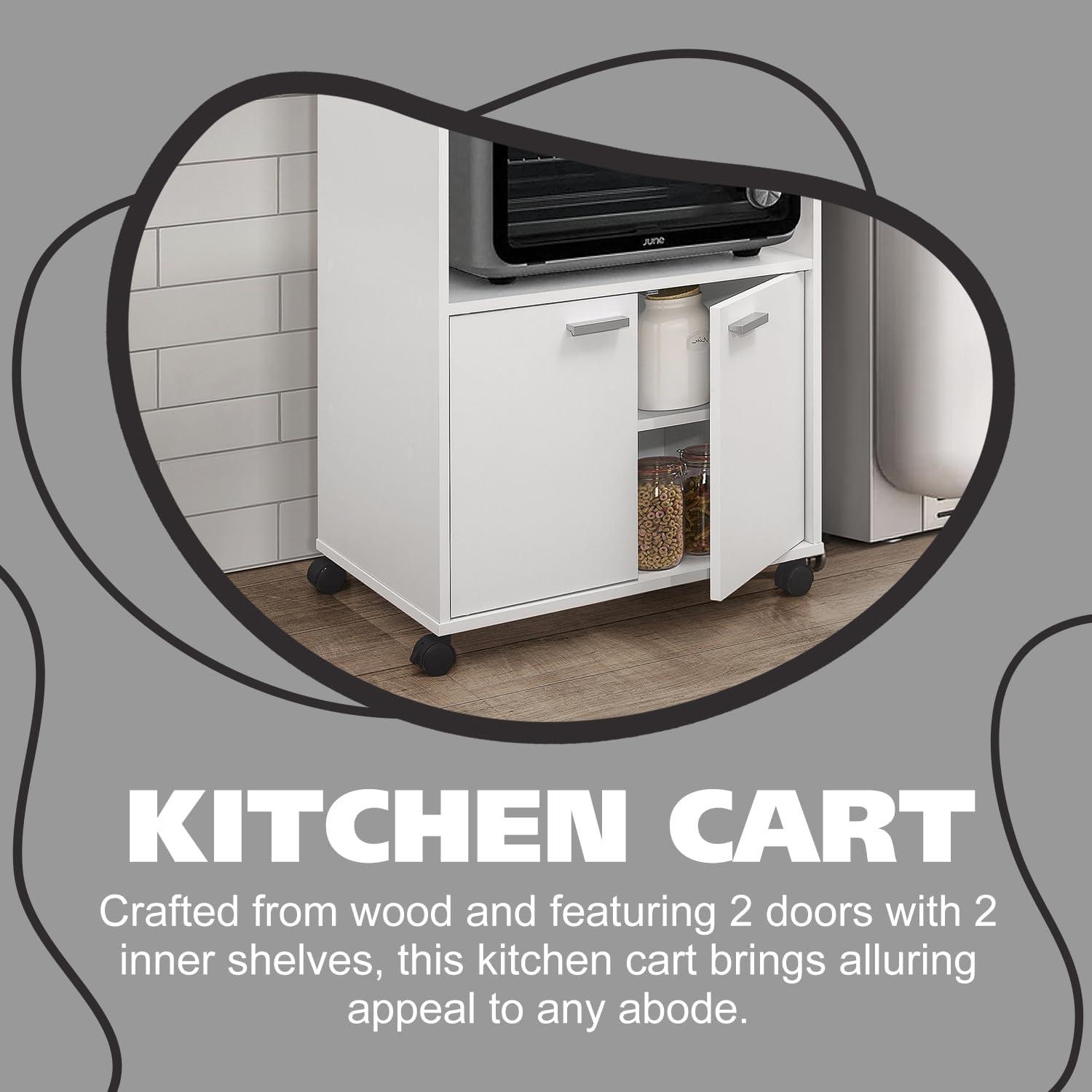 Kings Brand Furniture  Ayla 2-Door Kitchen Microwave Cart with Shelfs for Storage, White