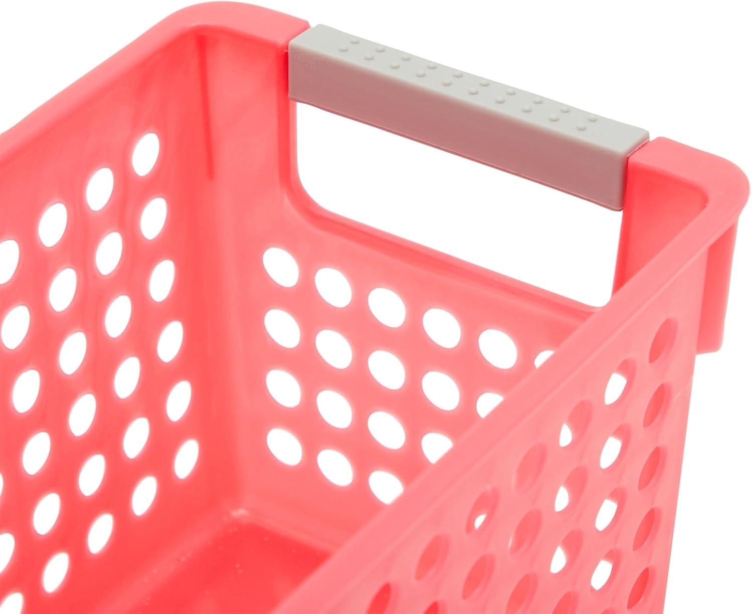 Farmlyn Creek 4 Pack Plastic Storage Baskets Bins with Handles for Shelves, Closet Organizer, 4 Colors