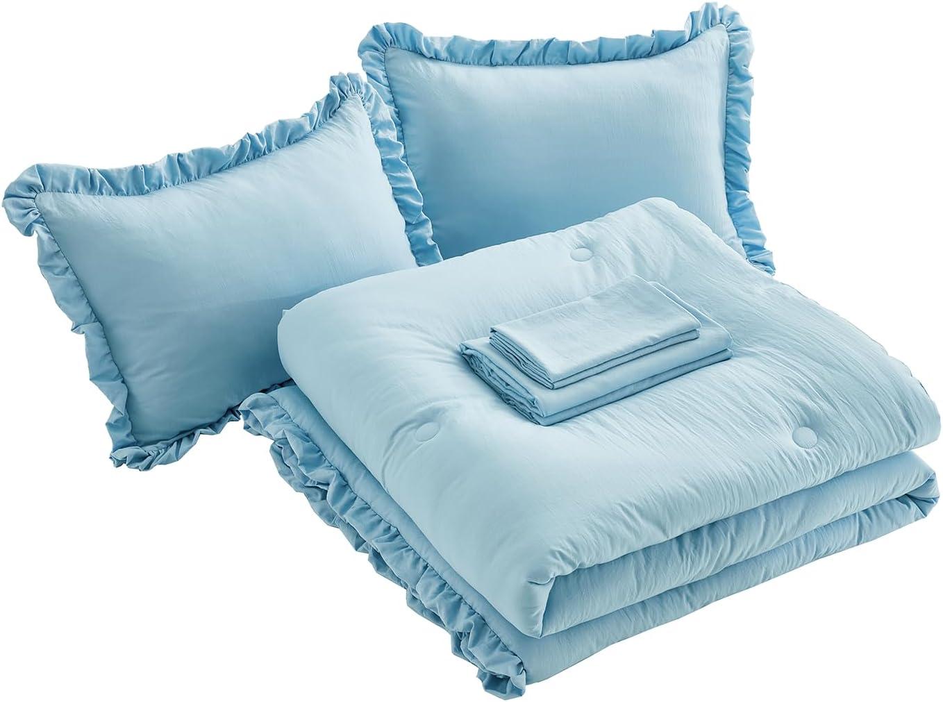 Chambray Blue Queen Microfiber Bed in a Bag Set