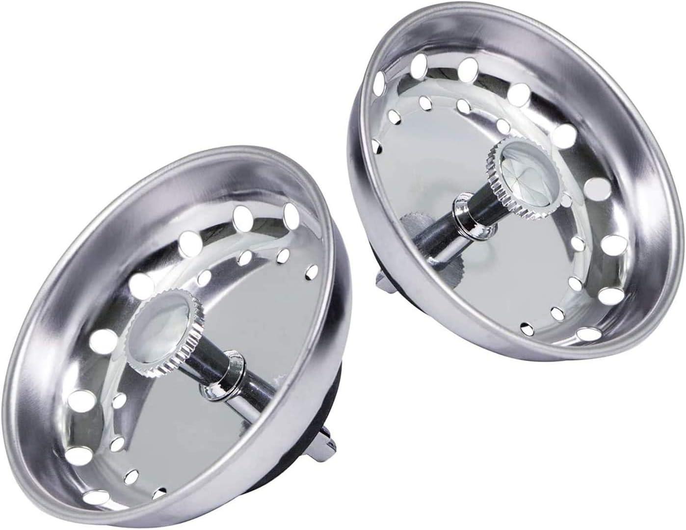 Chrome Plated Stainless Steel Kitchen Sink Basket Strainer with Rubber Stopper, 3-1/2 Inch