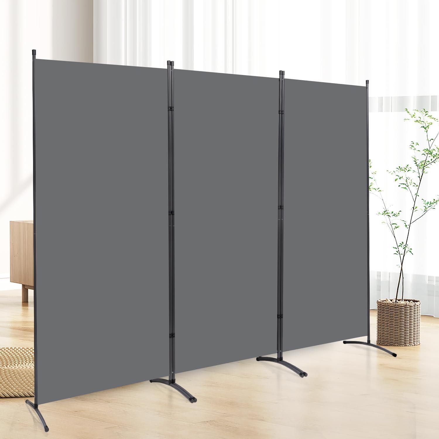 JVVMNJLK Indoor Room Divider,Portable Office Divider,Convenient Movable(3-Panel),Folding Partition Privacy Screen for Bedroom,Dining Room, Study,102" W x 19.7" D x 71.3" H,Dark Gray