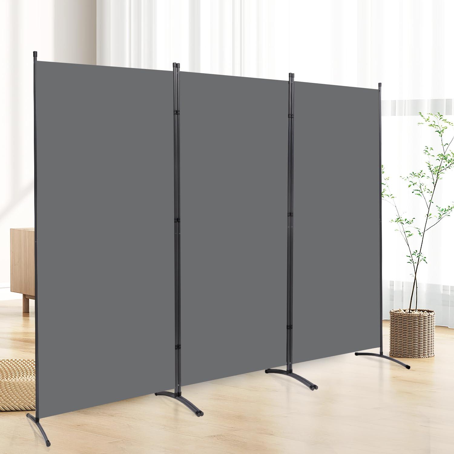 JVVMNJLK Indoor Room Divider,Portable Office Divider,Convenient Movable(3-Panel),Folding Partition Privacy Screen for Bedroom,Dining Room, Study,102" W x 19.7" D x 71.3" H,Dark Gray