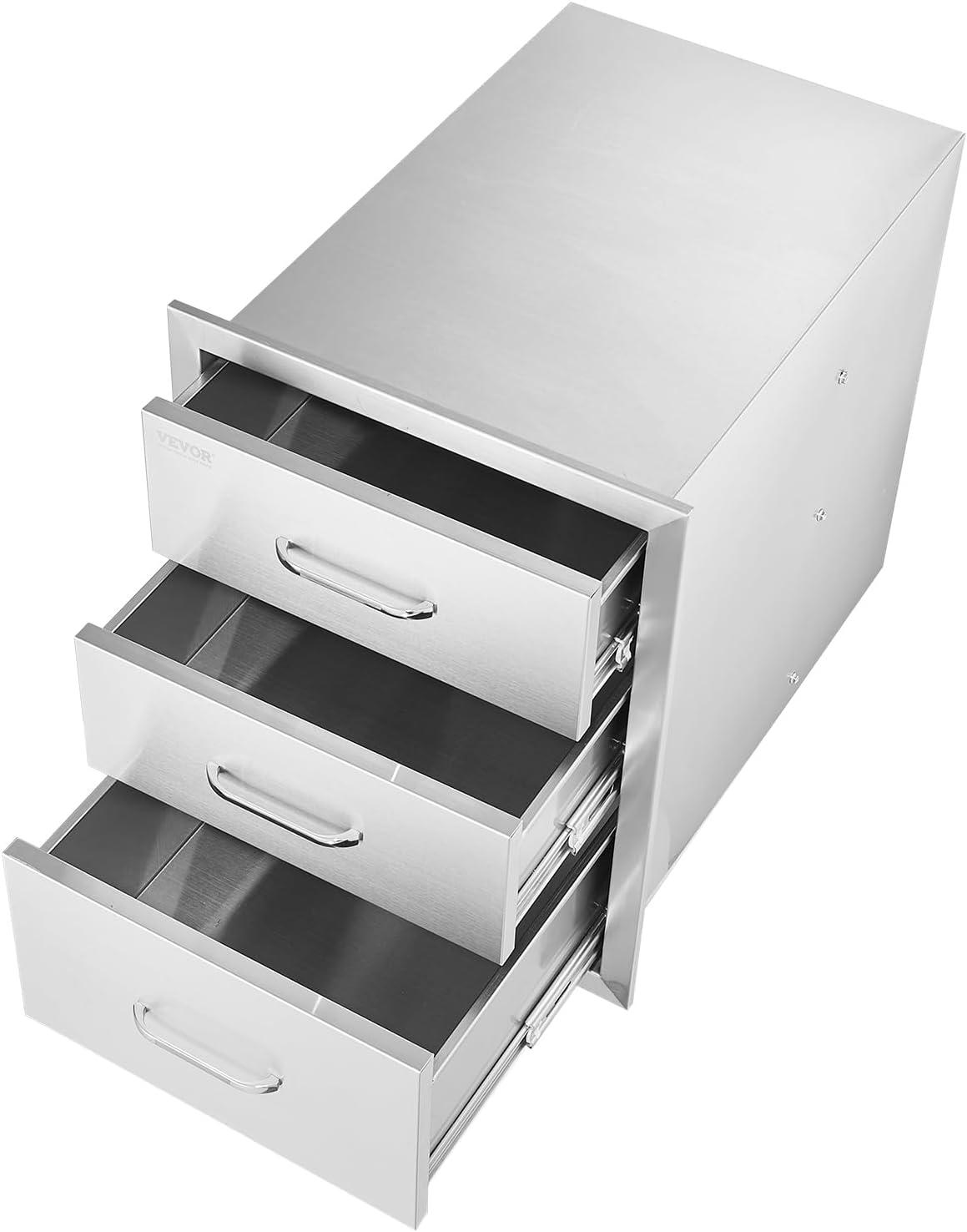 18x23 Inch Outdoor Kitchen Stainless Steel Triple Access BBQ Drawers with Chrome Handle, 18 x23 x 23 Inch 18 x 23 x 23 inch