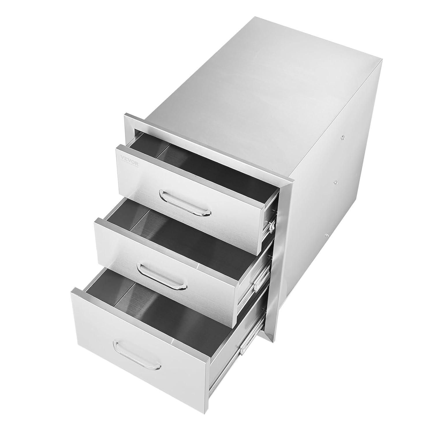 18x23 Inch Outdoor Kitchen Stainless Steel Triple Access BBQ Drawers with Chrome Handle, 18 x23 x 23 Inch 18 x 23 x 23 inch
