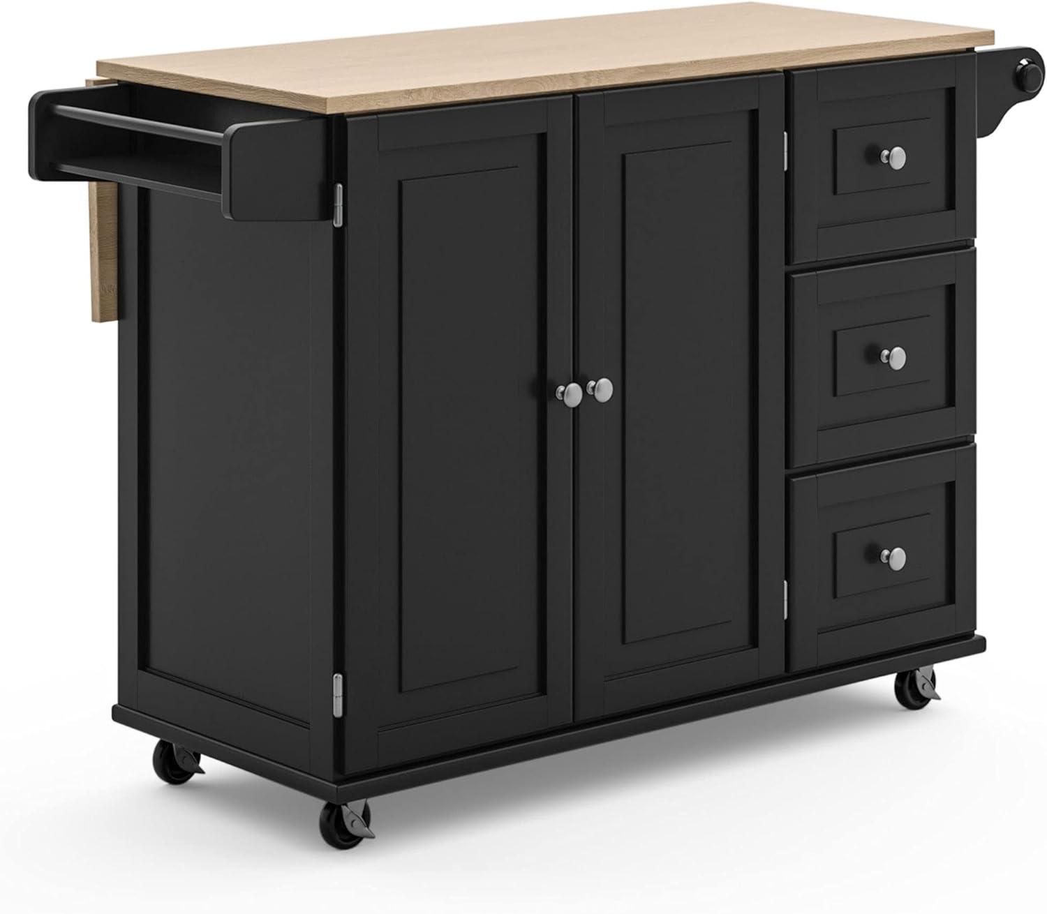 Black Wood Kitchen Cart with Drop Leaf and Storage