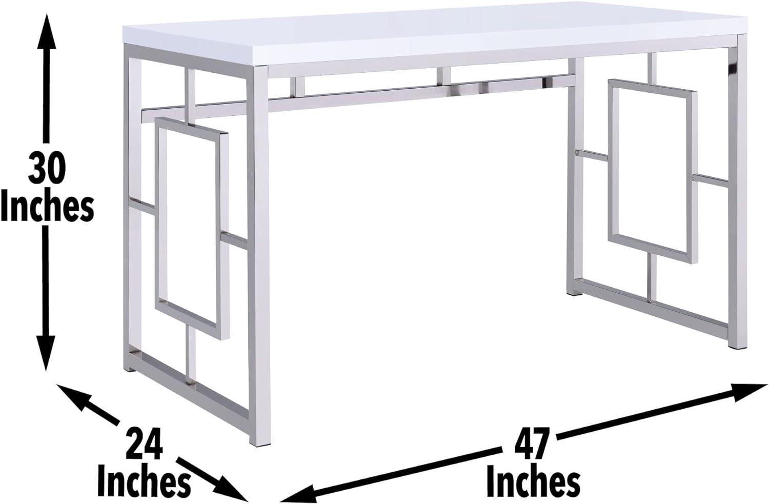 White Faux Wood and Chrome Geometric Writing Desk