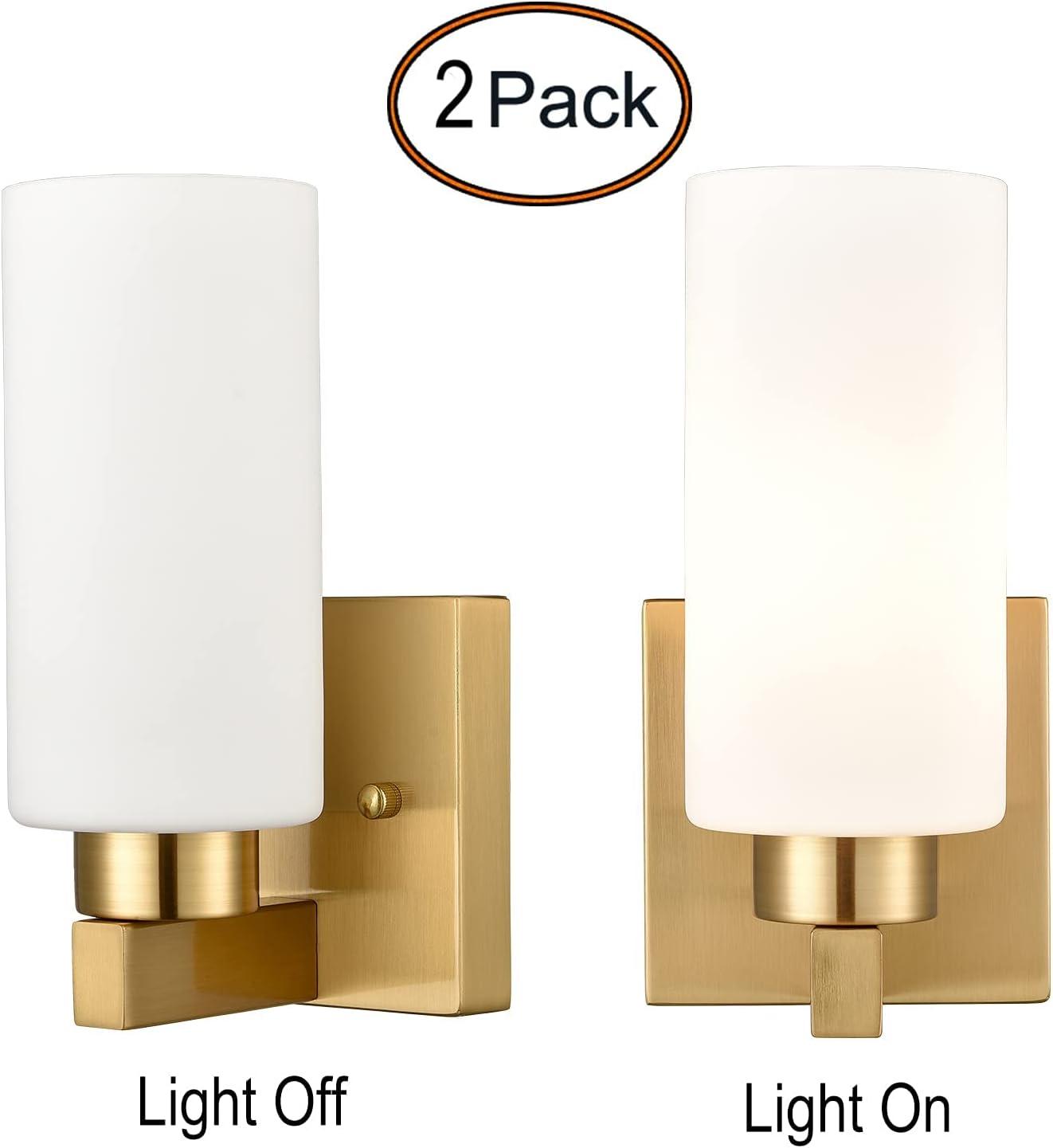 Claxy Gold Wall Sconces with Cylinder Milk Glass Shade Set of 2