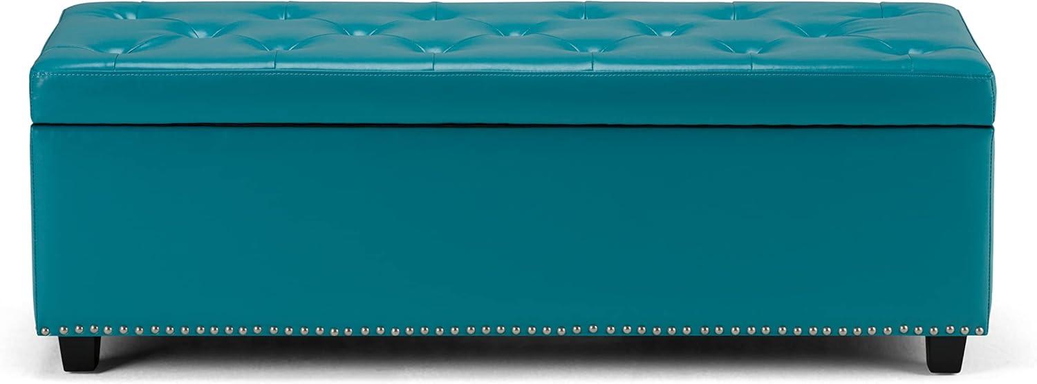 Simpli Home Hamilton 48" Transitional Rectangle Ottoman in Mediterranean Blue Faux Leather