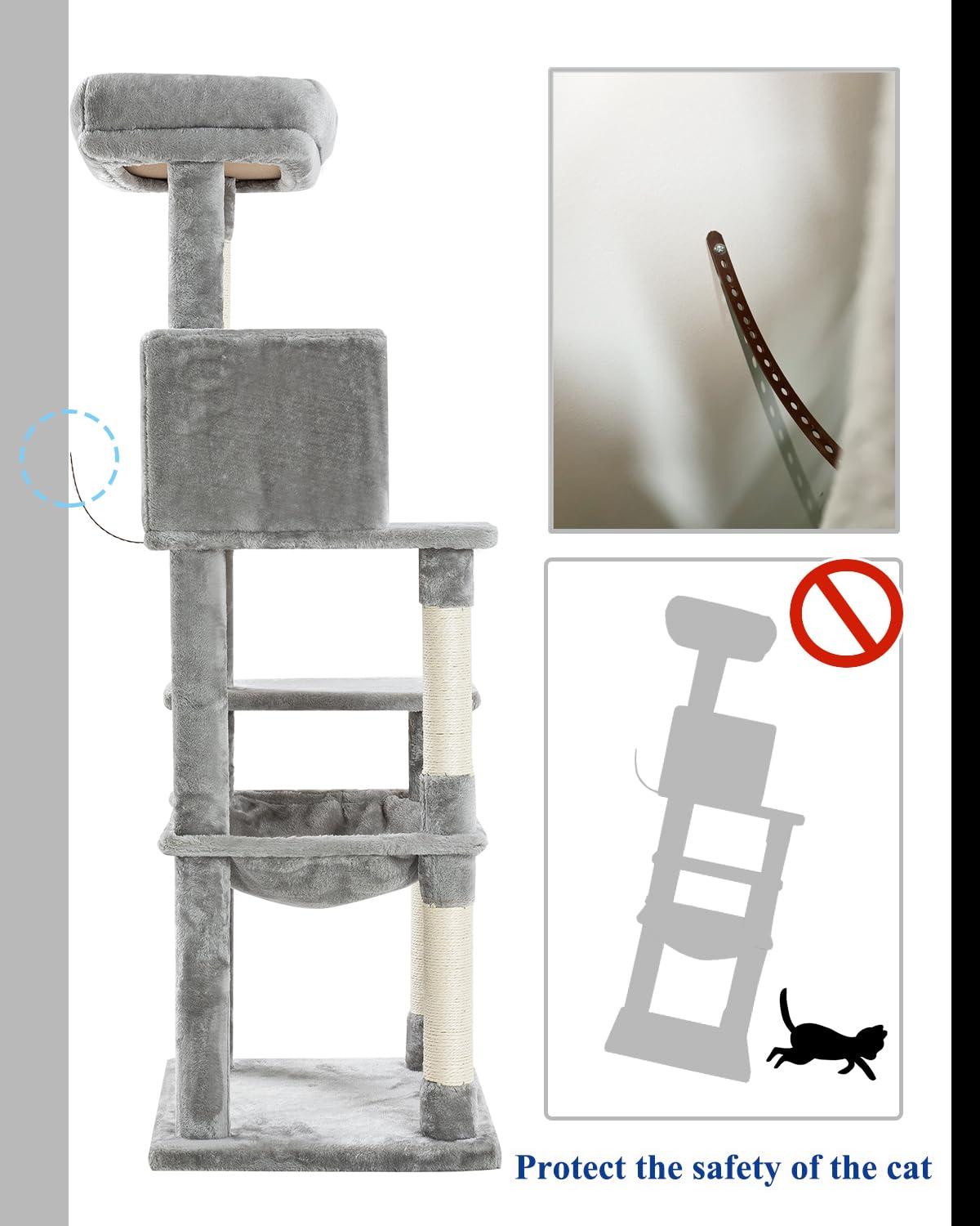 56.3" Indoor Multi-Level Tall Cat Tower With Large Hammock, Scratching Posts, Cozy Condo And Top Perch