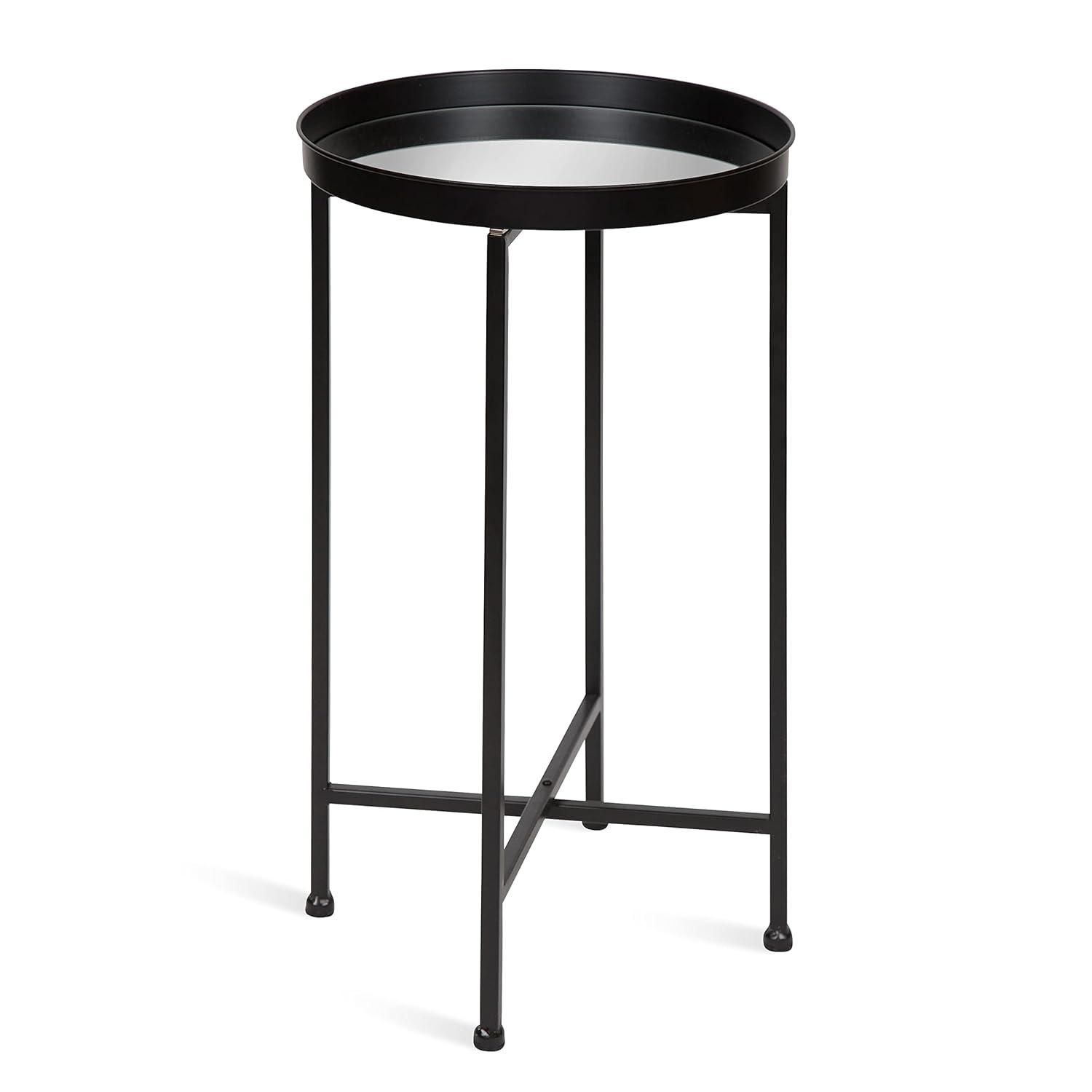 Kate and Laurel Celia Round Metal Tea Table, 14x14x25.75, Black and Mirror
