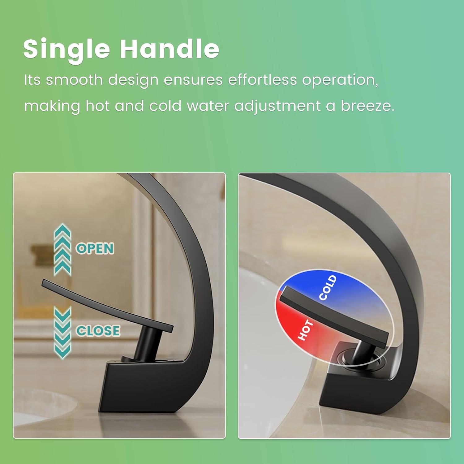 Bathroom Sink Faucet Modern Single Hole 1-Handle Faucet, Matte Black Solid Brass Faucets,Unique Bathroom faucets Mixer Tap