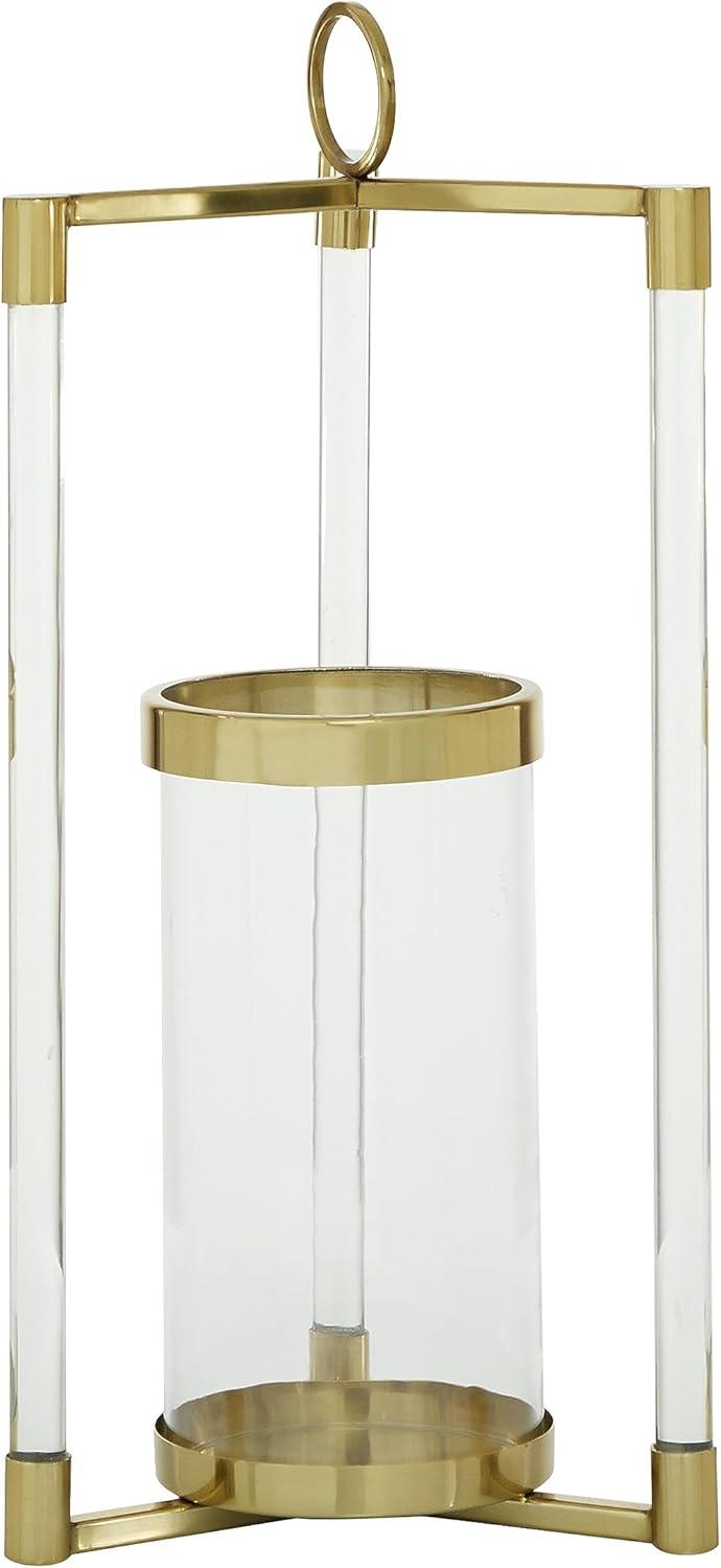 Gold Stainless Steel Contemporary Lantern, 23 X 11 X 11