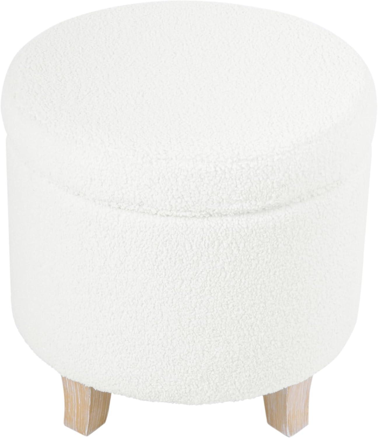 Cole Classics Round Storage Ottoman Flared Wood Leg Faux Sheepskin Cream - HomePop