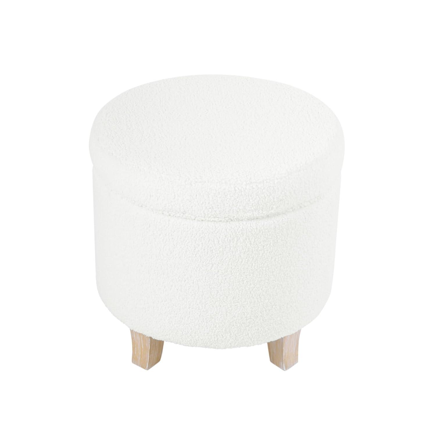 Cole Classics Round Storage Ottoman Flared Wood Leg Faux Sheepskin Cream - HomePop