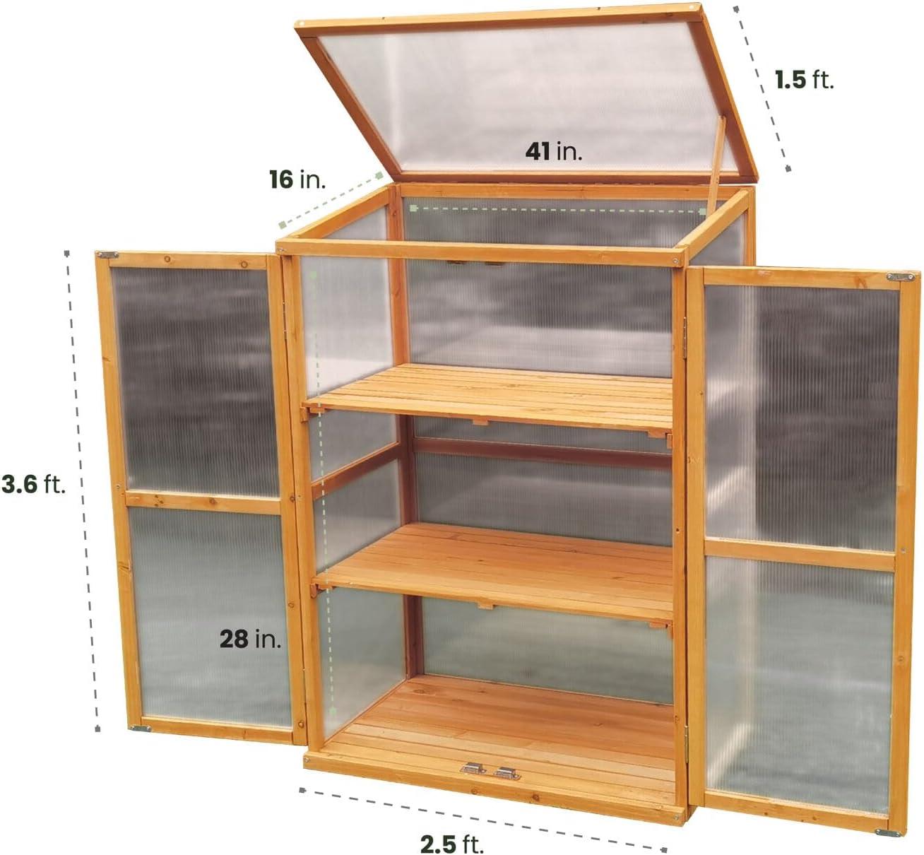 Hanover Indoor/Outdoor Portable Cold Frame, Three Shelves with front and top openings, Garden Plant Protector, Aluminum Frames, Mini Greenhouse- HANCF0101-CDR