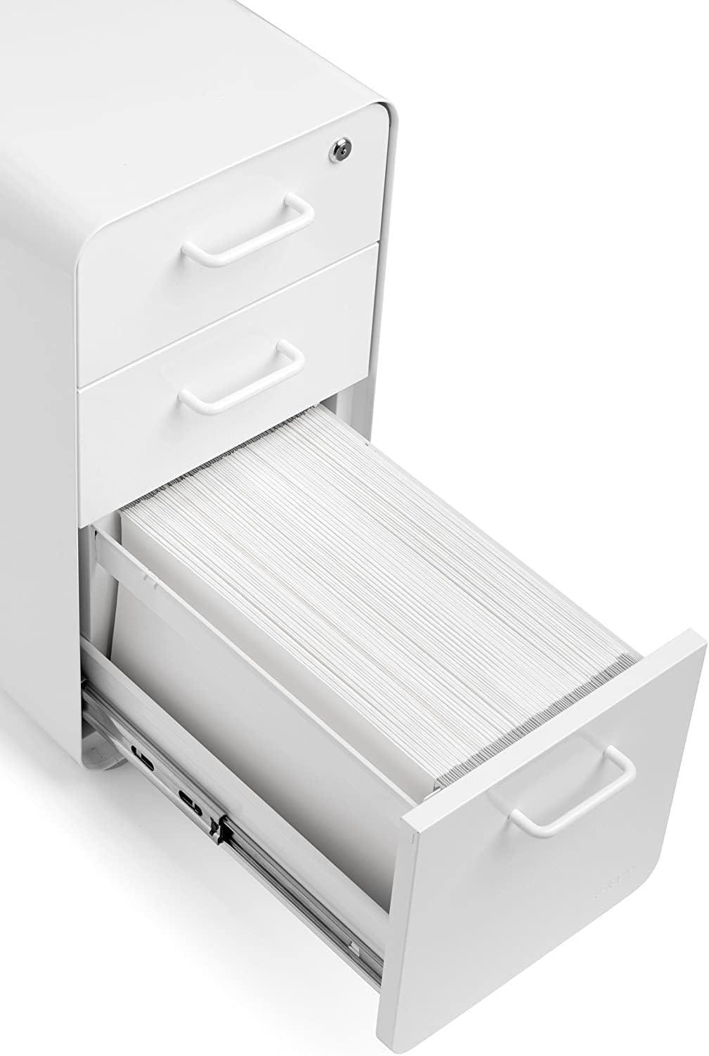 Compact White 3-Drawer Vertical Legal File Cabinet with Lock