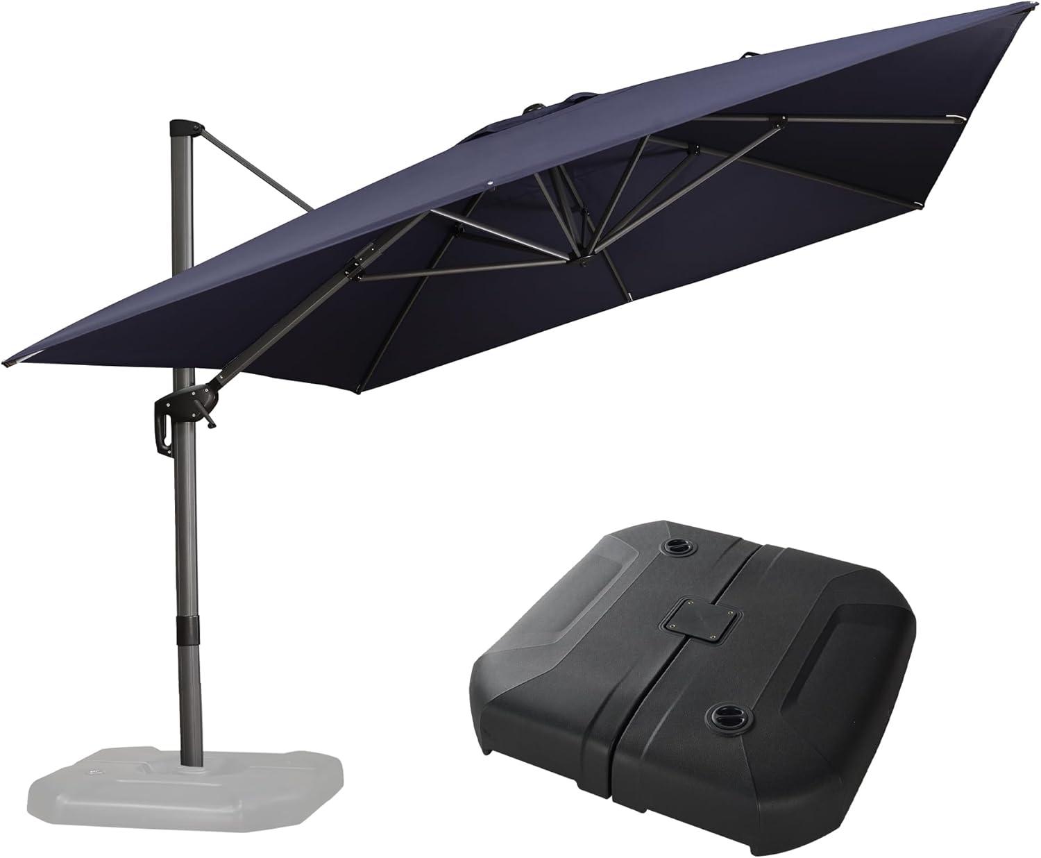 PURPLE LEAF 10 x 13FT Deluxe Rectangular Patio Umbrella, Large Offset Cantilever Umbrella with 360° Rotation, Navy Blue