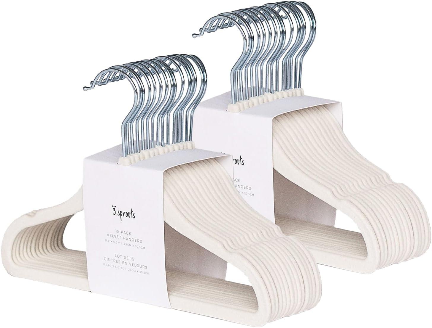 3 Sprouts -Non-Slip Velvet Hangers for Baby Clothes - Pack of 30