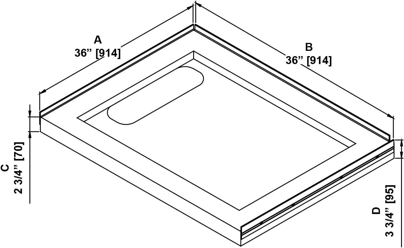 OVE Decors 36" x 32" Rectangle Shower Base Pan, White Acrylic, Center Drain, Reversible Design