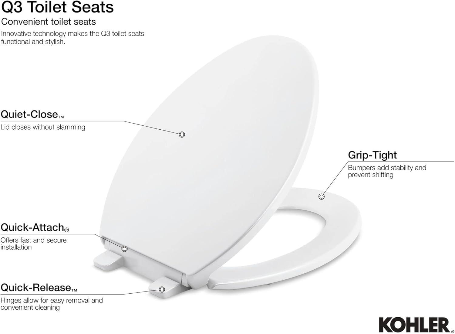 White Round Quiet-Close Toilet Seat with Grip-Tight Bumpers