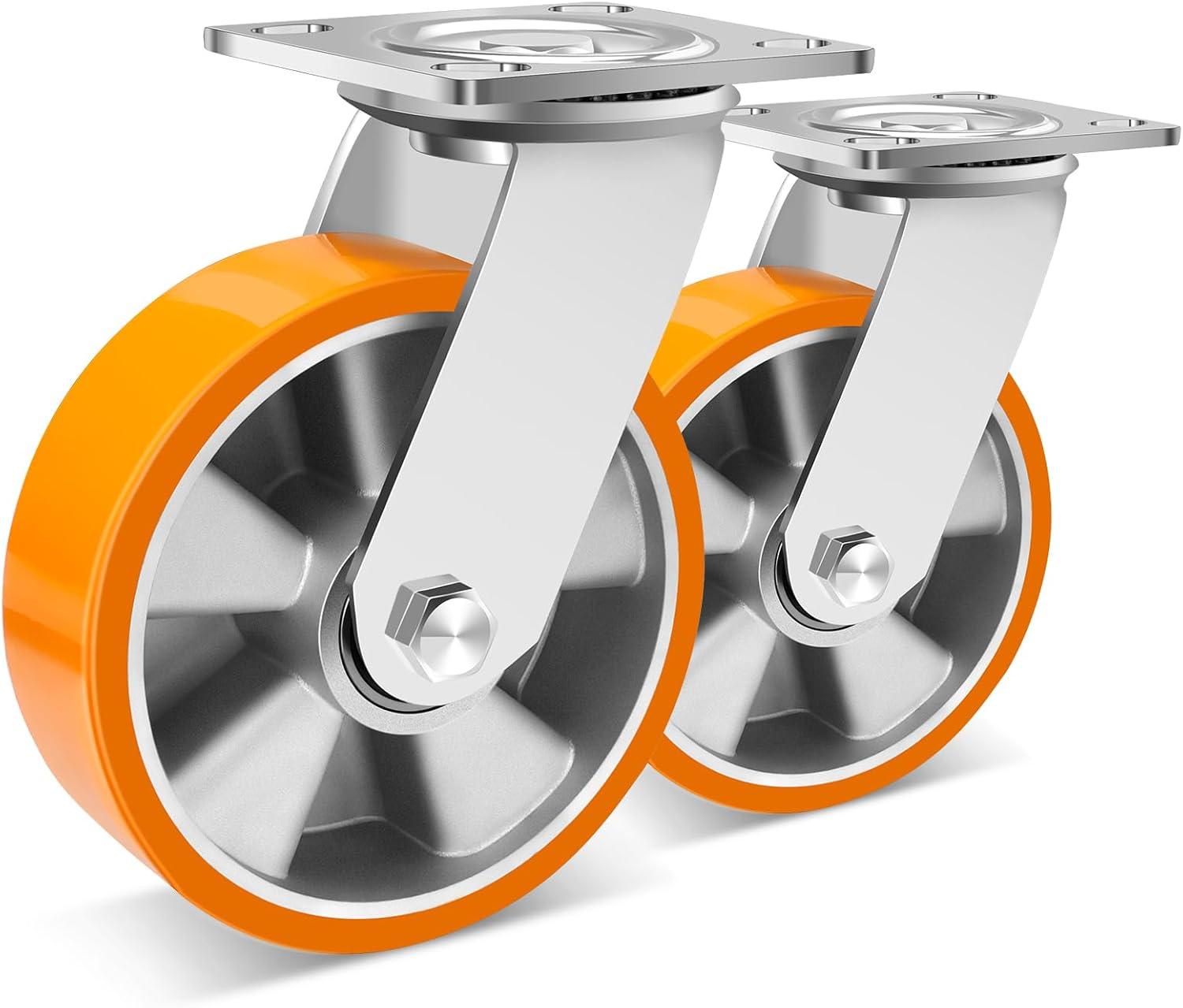W B D WEIBIDA 6 Inch Industrial Fixed Casters (2 Pack), Maintenance-Free Polyurethane on Aluminum Wheels, Heavy Duty Casters Wheels 2500 Lbs, Industrial Rigid Casters for Hand Truck, Cabinet