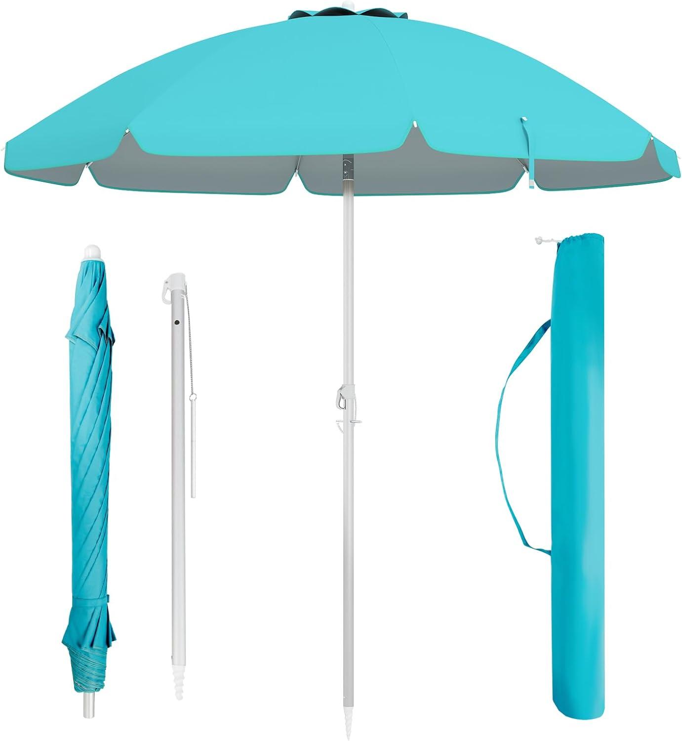 Yardi Yard 6.5 Feet Beach Umbrella with Sun Shade and Carry Bag without Weight Base-Blue, Travel Beach Umbrella, Beach Umbrellas for Sand Heavy Duty Wind Portable Beach Umbrella