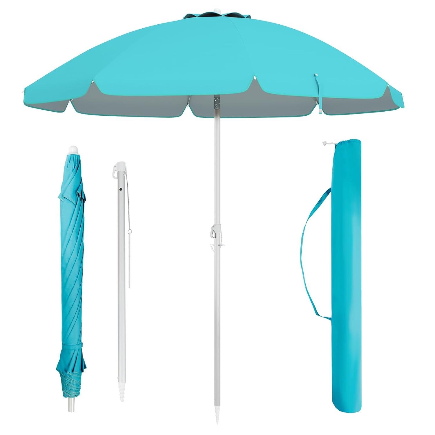 Yardi Yard 6.5 Feet Beach Umbrella with Sun Shade and Carry Bag without Weight Base-Blue, Travel Beach Umbrella, Beach Umbrellas for Sand Heavy Duty Wind Portable Beach Umbrella