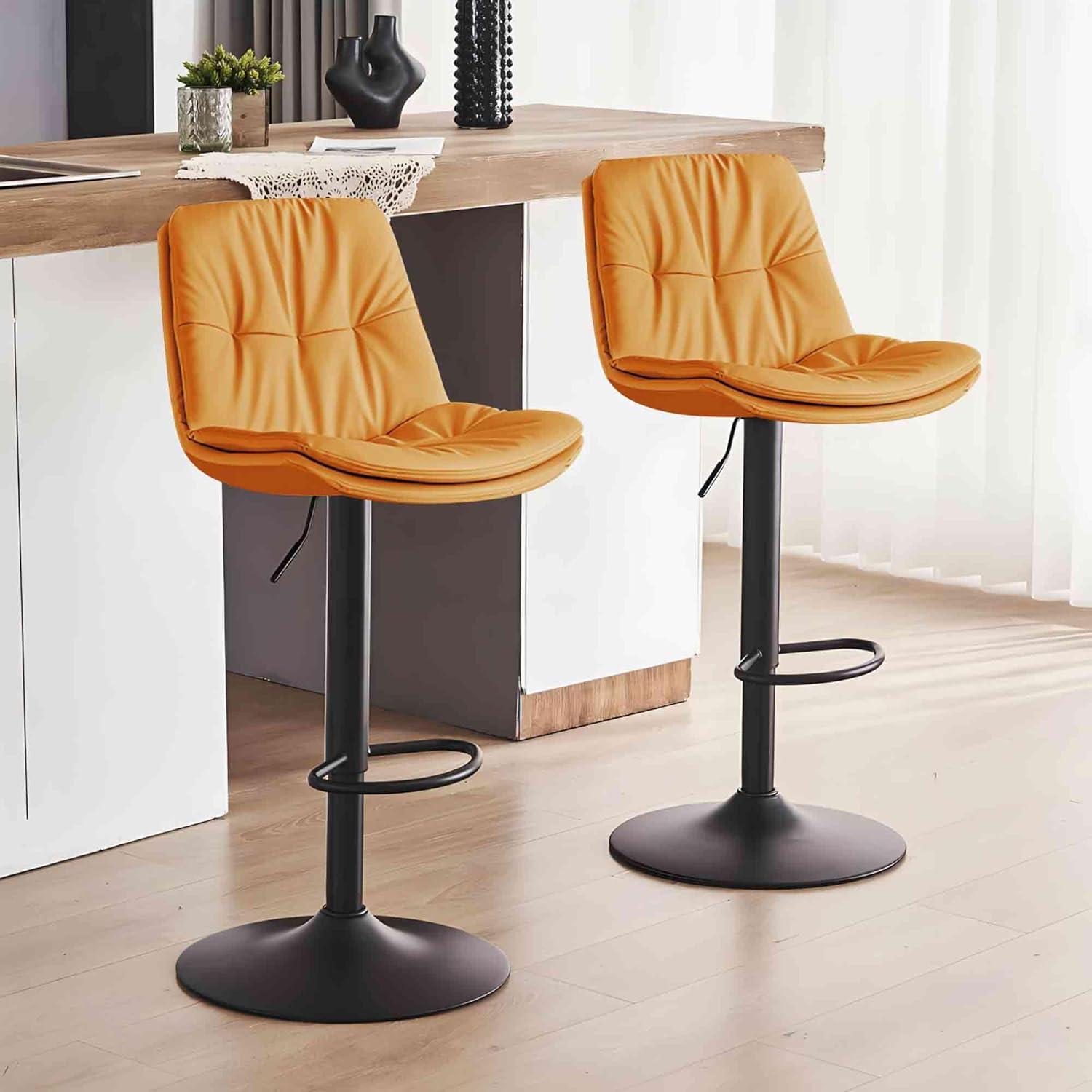 Bar Stools Set of 2, Adjustable Swivel Bar Chairs with 360° Rotation, Padded Counter Stools with Back and Footrest for Kitchen Island, Bistro, Cafe, and Home Use Black2