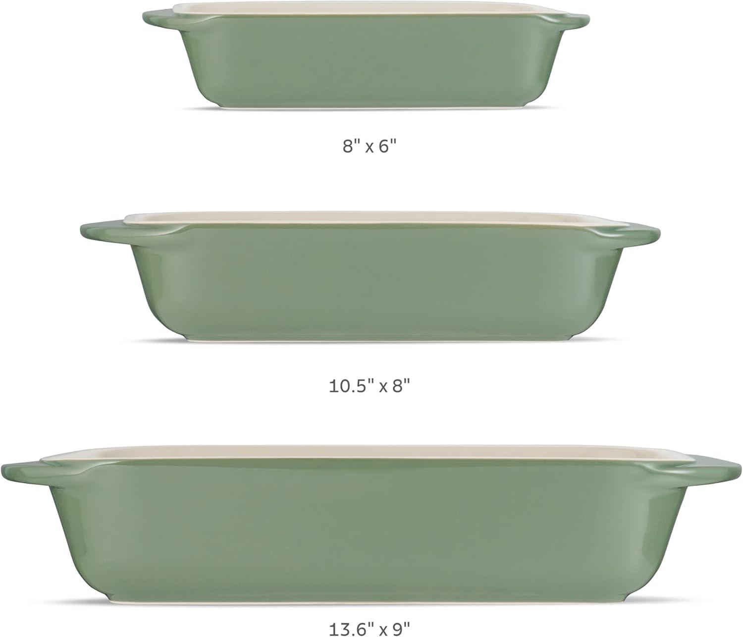 Tramontina Mae 3-Piece Ceramic Porcelain Baking Pans Set, Cactus, Non Stick Casserole Dishes for Oven, Rectangular Bakeware for Lasagna, Cakes and Loafs