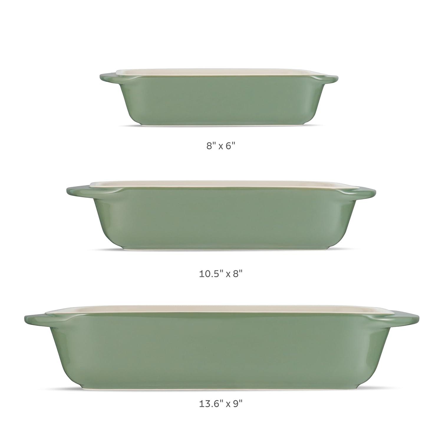 Tramontina Mae 3-Piece Ceramic Porcelain Baking Pans Set, Cactus, Non Stick Casserole Dishes for Oven, Rectangular Bakeware for Lasagna, Cakes and Loafs