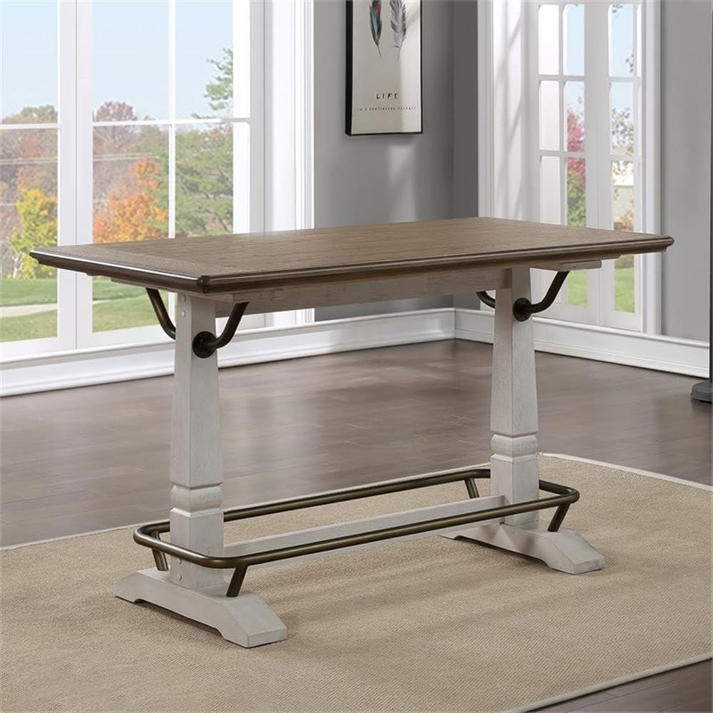 Pendleton Ivory and Brown Wood Counter Height Gathering Table