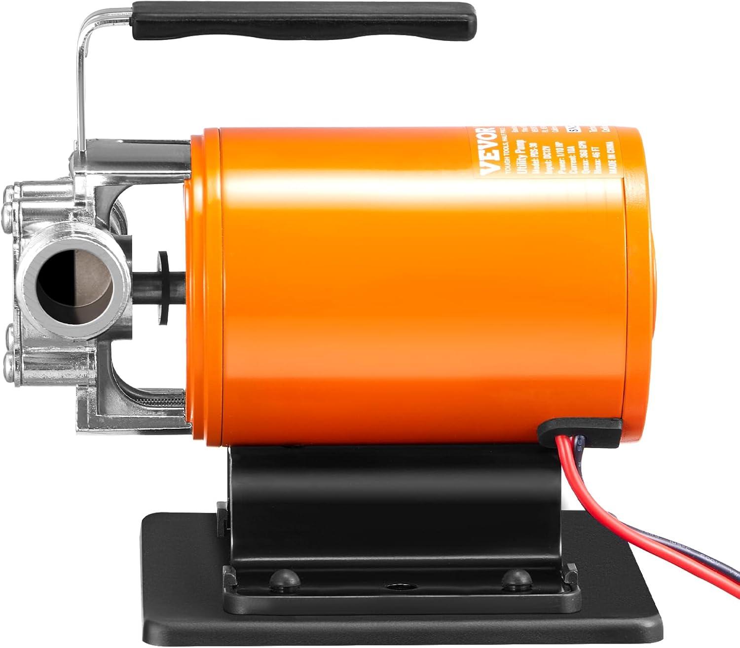 VEVOR Water Transfer Pump, 12V DC 360 GPH 1/10HP, Portable Electric Utility Pump with 6 ft Suction Hose Kit, Impeller, Suction Strainer, for Garden, Rain Barrel, Pool, Hot Tub, Aquarium Draining