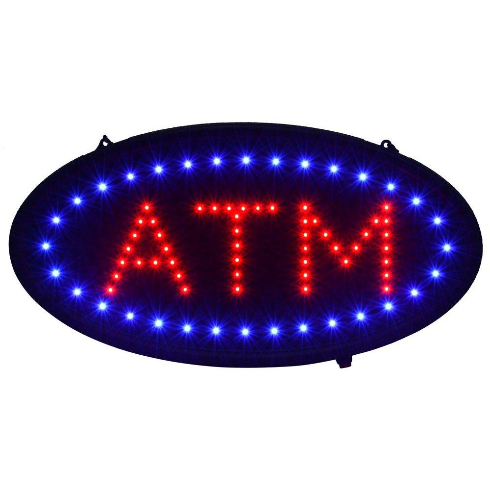 Boshen Led ATM Signs Decor for Bank Business Mart Shop Store Bar Cafe Now Open Sign Display On/Off Switch + Chain (19" Lx 10"W(Oval"ATM"))