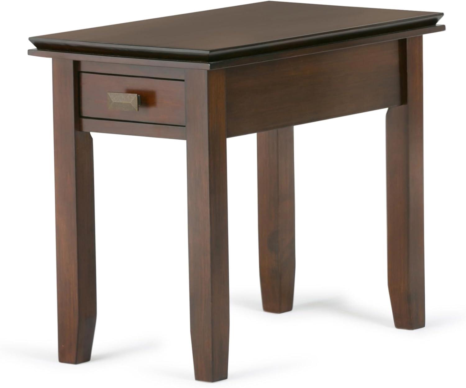 Artisan Wood 14" Rectangle Transitional Narrow End Side Table in Russet Brown