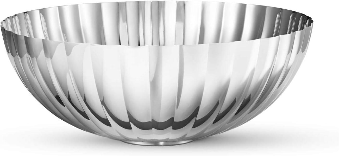 Medium Silver Stainless Steel Round Serving Bowl with Ridges