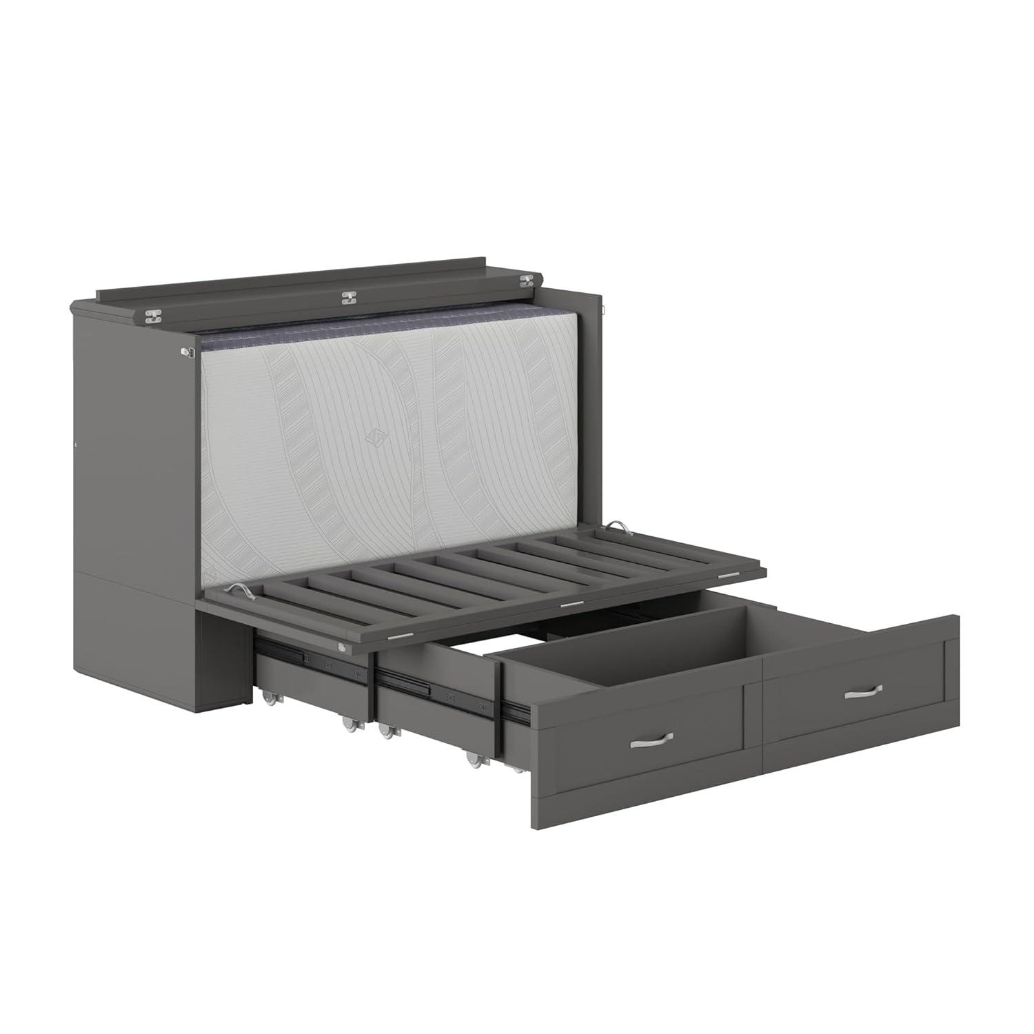 AFI Hamilton Full Solid Wood Murphy Bed Chest with Built-In Charger in Gray