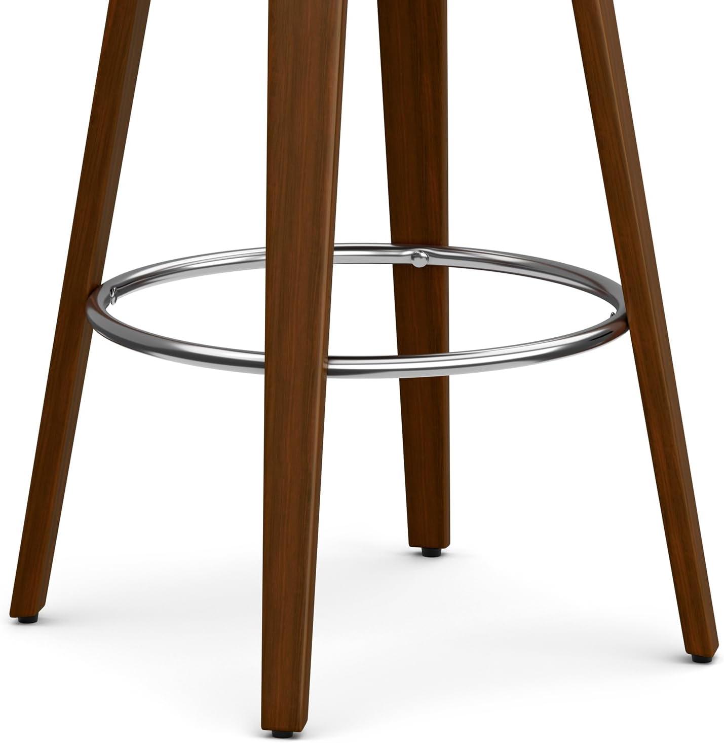 Simpli Home Roland Swivel Upholstered Mid-Century Modern Stool with Padded Seat and Back