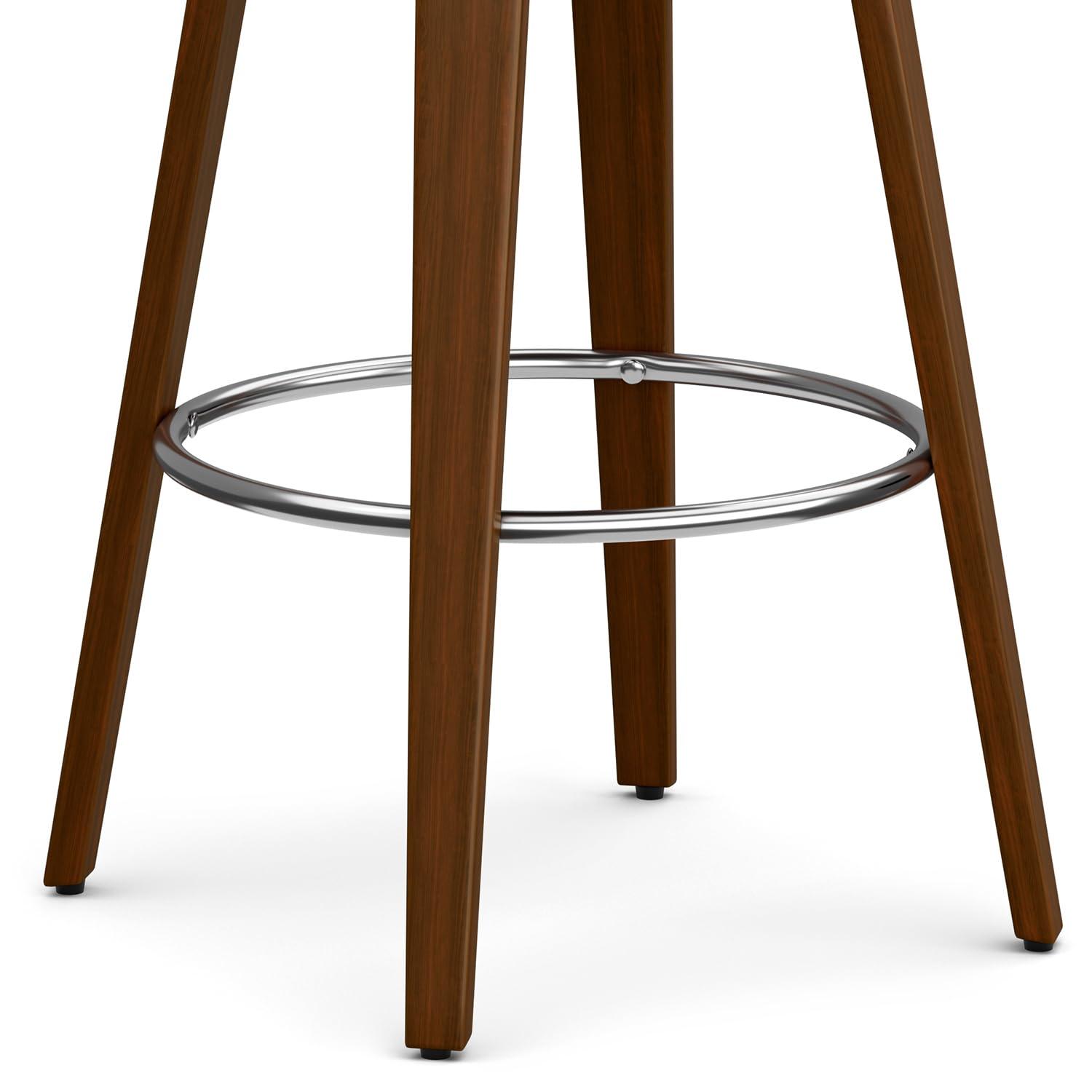 Simpli Home Roland Swivel Upholstered Mid-Century Modern Stool with Padded Seat and Back