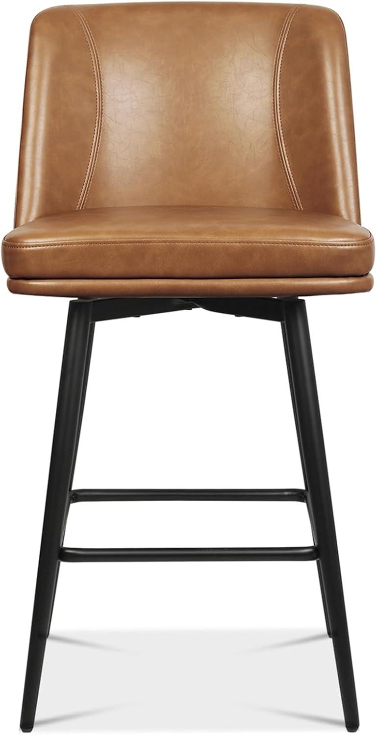 Set of 2 Black Metal Swivel Bar Stools with Faux Leather Upholstery