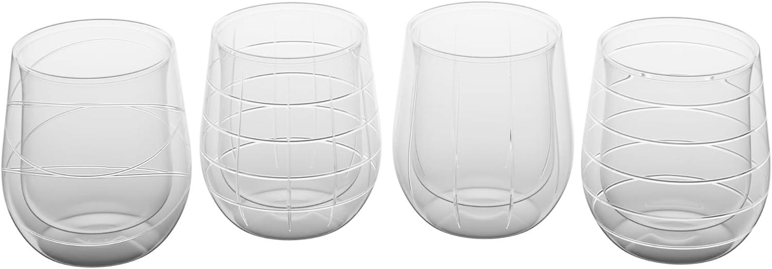 Fifth Avenue Clear Etched Double Wall 9 oz Water Glasses Set