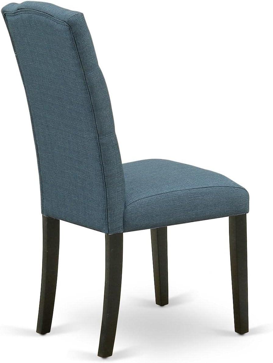 Celina Blue Linen Upholstered Parsons Side Chair with Black Legs - Set of 2