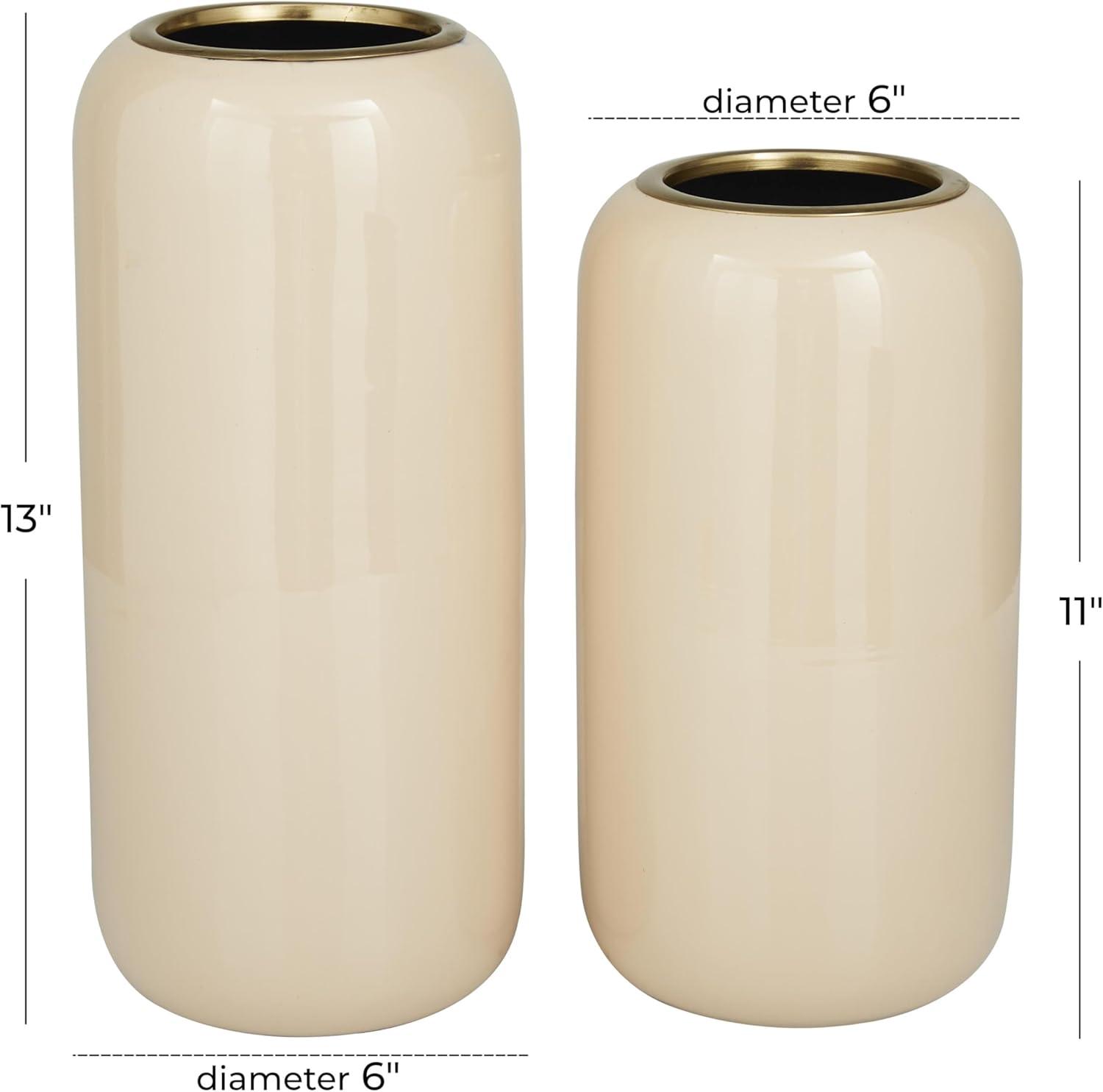 Cream and Gold Metal Round Vase Set, 13" and 11"