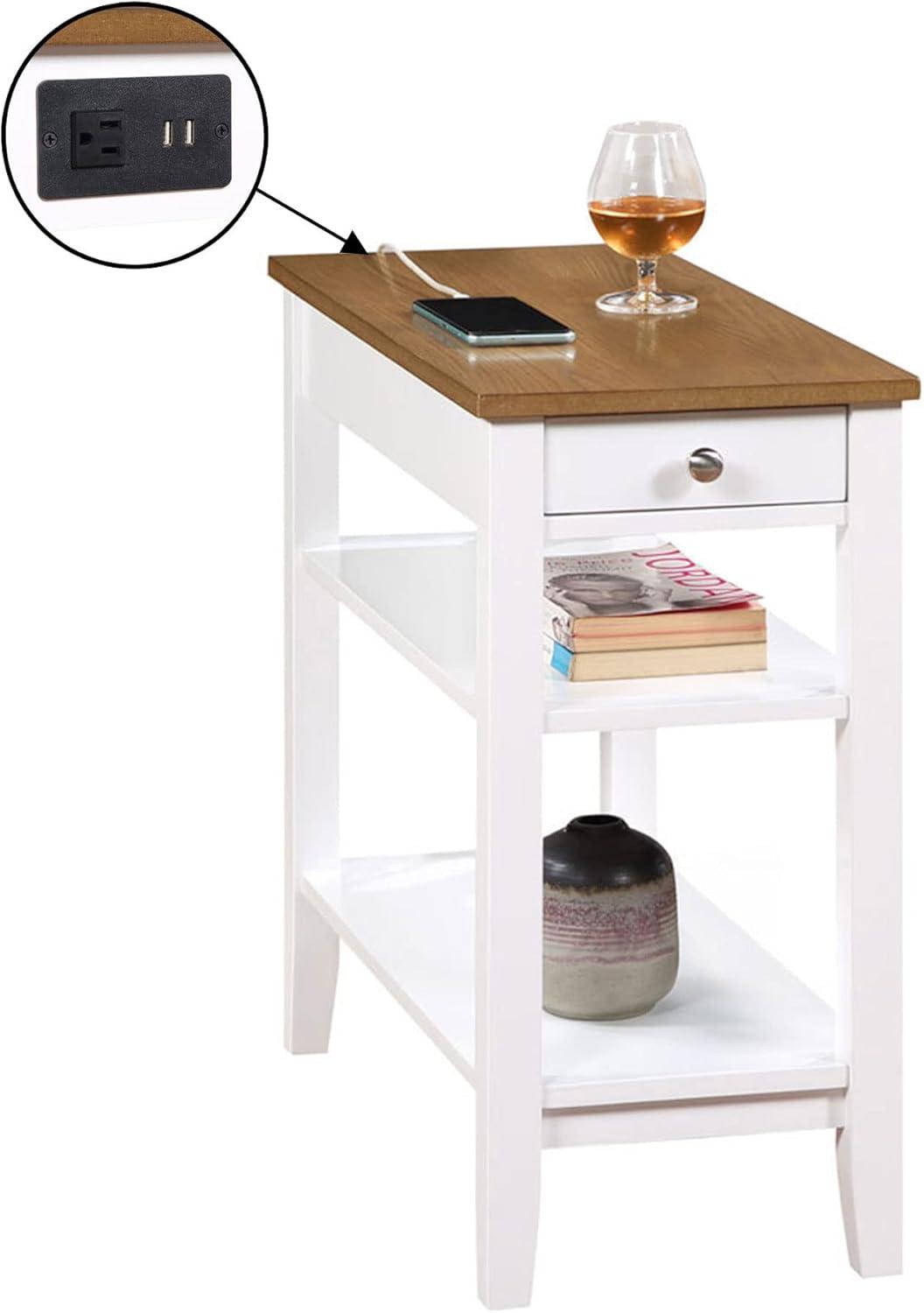 American Heritage 1 Drawer Chairside End Table with Charging Station and Shelves