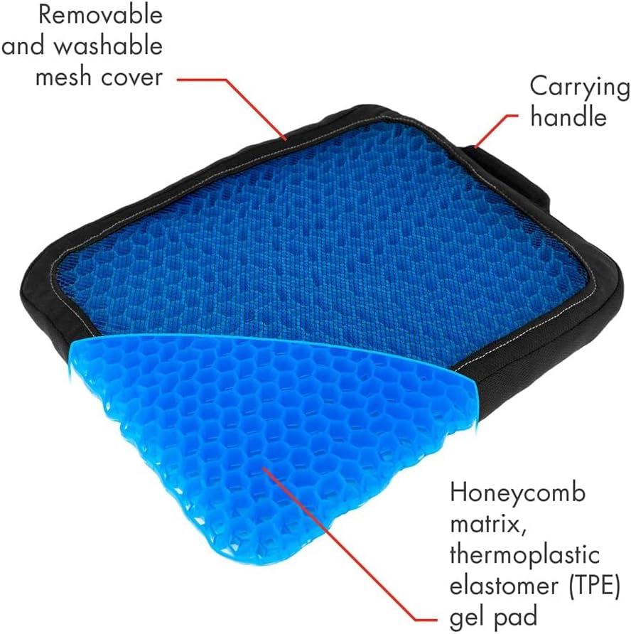HEALTHMATE Comfy Gel Cushion Gel Seat Cushion for Long Sitting for Back, Sciatica and Tailbone Pain Relief, for Office Chair, Car, Wheelchair, Long Trips (Square)