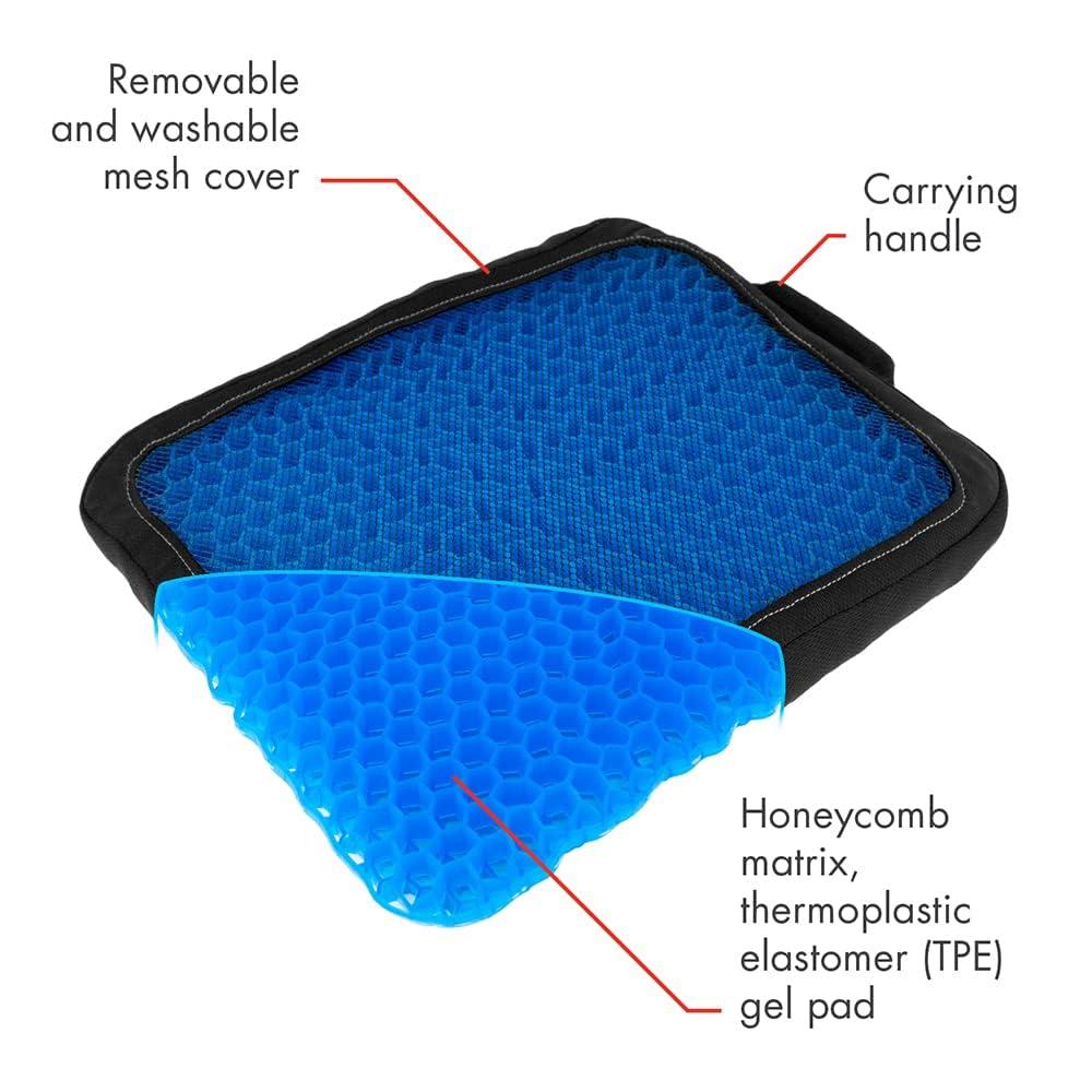 HEALTHMATE Comfy Gel Cushion Gel Seat Cushion for Long Sitting for Back, Sciatica and Tailbone Pain Relief, for Office Chair, Car, Wheelchair, Long Trips (Square)