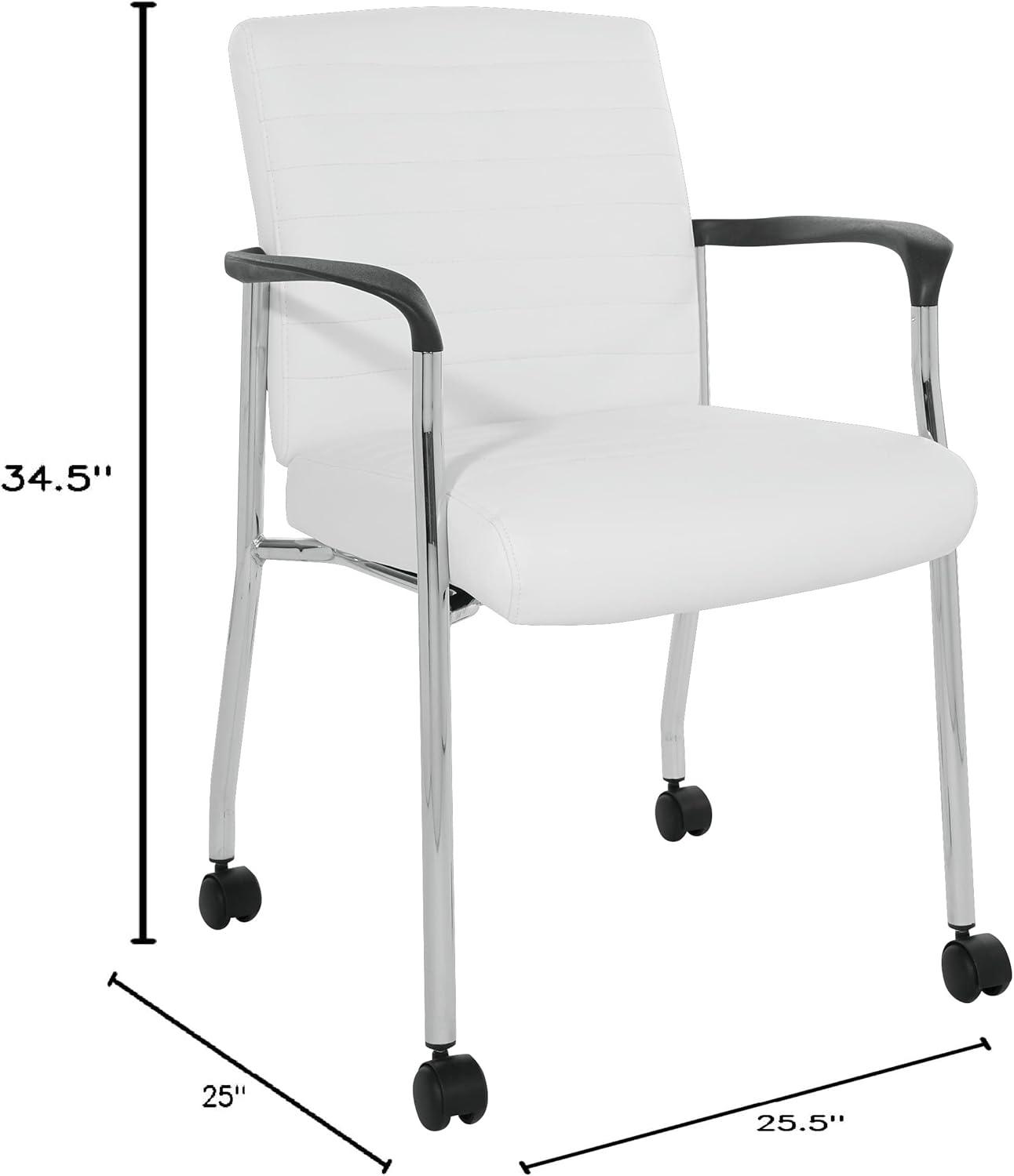 Guest Chair in White Faux Leather with Chrome Frame