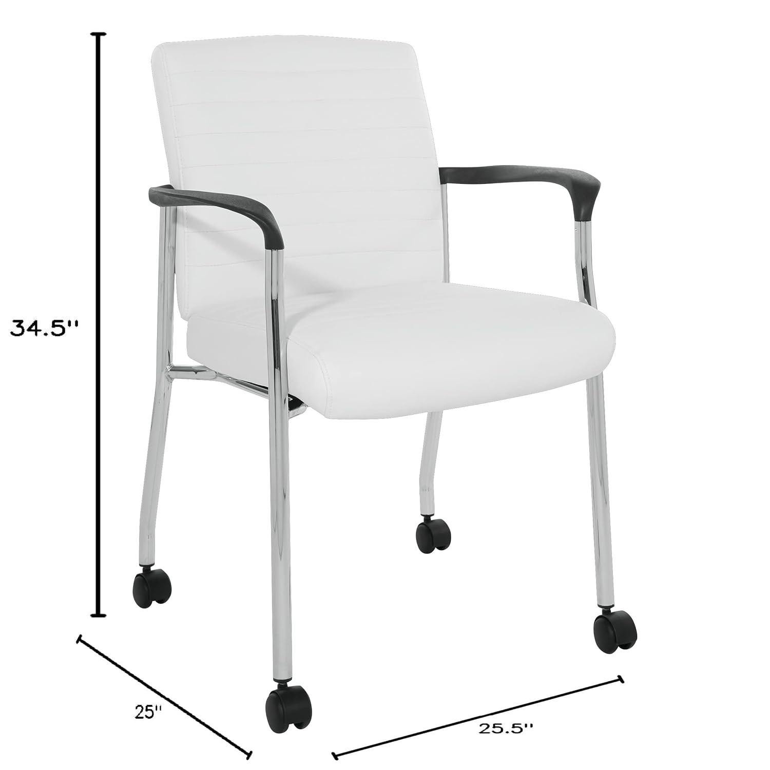Guest Chair in White Faux Leather with Chrome Frame